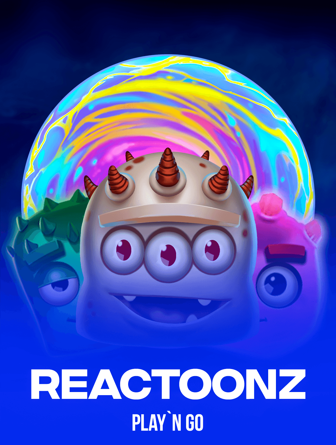 Screenshot of Reactoonz slot game interface showing colorful symbols and cluster pays
